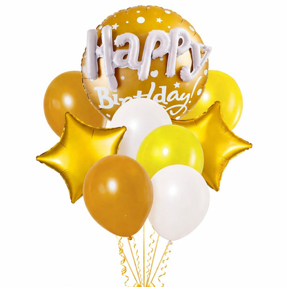 Happy Birthday Matte Gold 3D Balloon Set Pack of 9 | Premium Foil & Latex Balloons | Helium Supported Birthday Decoration Kit