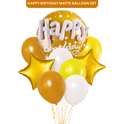 Happy Birthday Matte Gold 3D Balloon Set Pack of 9 | Premium Foil & Latex Balloons | Helium Supported Birthday Decoration Kit
