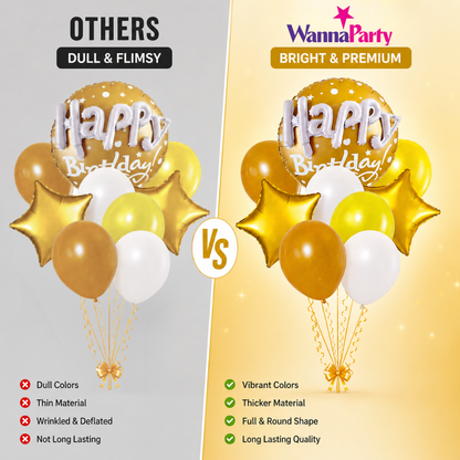 Happy Birthday Matte Gold 3D Balloon Bouquet Set (9 Pcs) Helium Filled & Delivered Inflated
