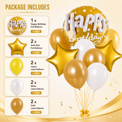Happy Birthday Matte Gold 3D Balloon Bouquet Set (9 Pcs) Helium Filled & Delivered Inflated