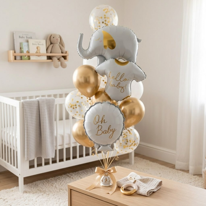 The Elephants in the House New Born Baby Balloon Bouquet Set of 13PC | Helium Filled & Delivered Inflated | Bridal Shower Decoration