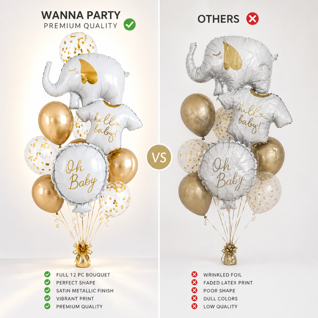 The Elephants in the House New Born Baby Balloon Bouquet Set of 13PC | Helium Filled & Delivered Inflated | Bridal Shower Decoration