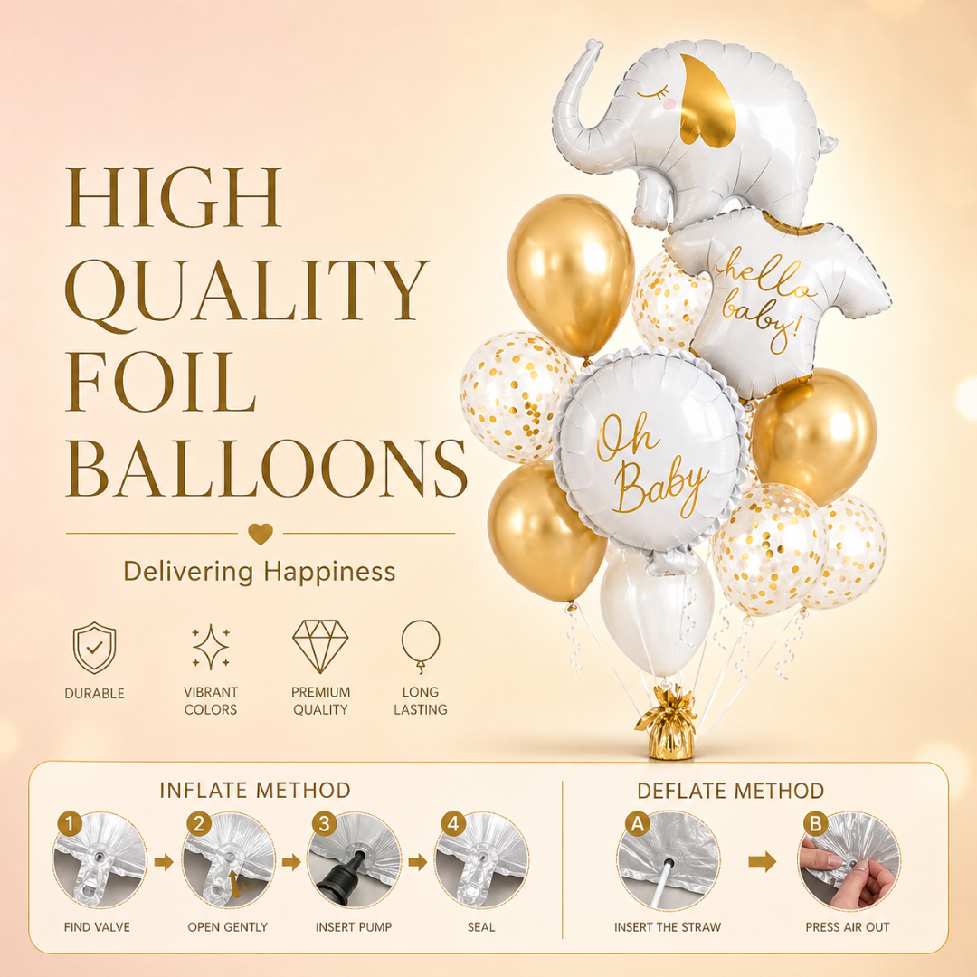 The Elephants in the House New Born Baby Balloon Bouquet Set of 13PC | Helium Filled & Delivered Inflated | Bridal Shower Decoration