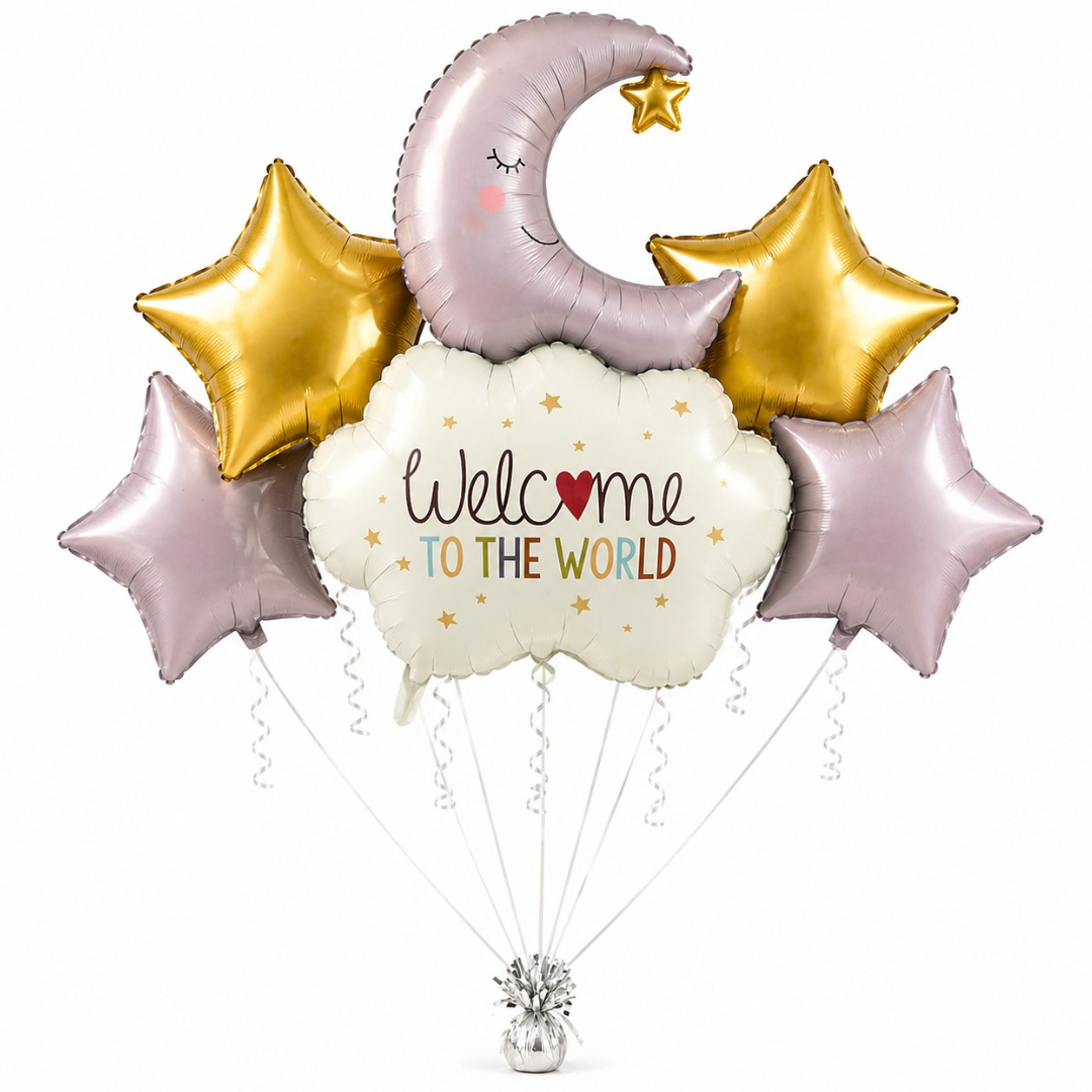 Welcome to The World Baby Arrival Helium Filled Balloon Balloons Set of 5