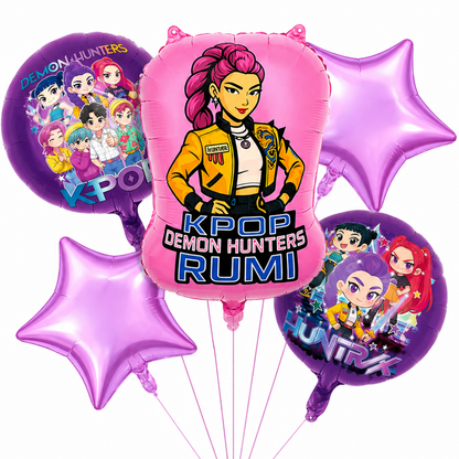 Korean Pop Band Theme Demon Hunterz Balloon Bouquet Set (5 Pcs) Helium Filled & Delivered Inflated