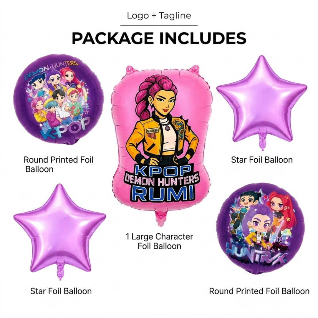 Korean Pop Band Theme Demon Hunterz Balloon Bouquet Set (5 Pcs) Helium Filled & Delivered Inflated