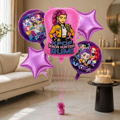 Korean Pop Band Theme Demon Hunterz Balloon Bouquet Set (5 Pcs) Helium Filled & Delivered Inflated