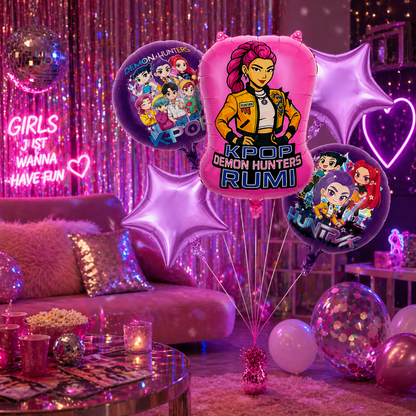 Korean Pop Band Theme Demon Hunterz Balloon Bouquet Set (5 Pcs) Helium Filled & Delivered Inflated