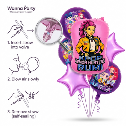 Korean Pop Band Theme Demon Hunterz Balloon Bouquet Set (5 Pcs) Helium Filled & Delivered Inflated
