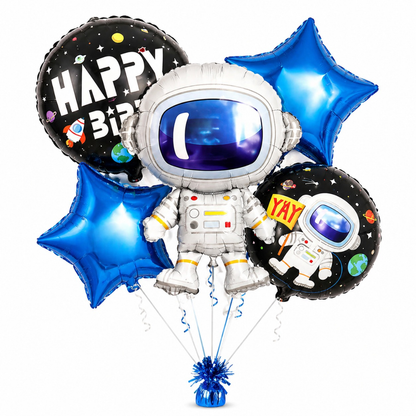 Space Theme Helium Filled Balloon Bouquet Set of 5PC with Astronaut & Stars