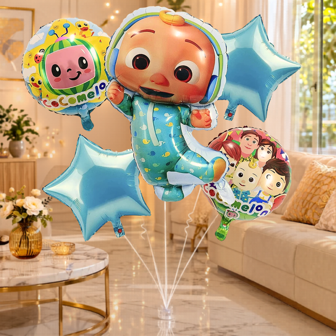 Coco Melon Kids Musical Cartoon Theme Helium Filled Balloon Set of 5 | Birthday Party Decoration Balloons for Kids