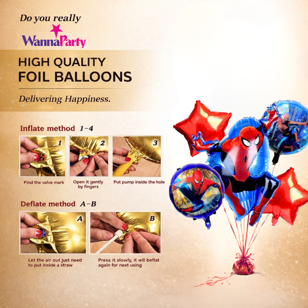 The Amazing Spiderman Helium Filled Balloon Bouquet Set of 5 | Pre-Inflated & Delivered