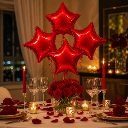 Red Star Shape Foil Balloons (18 Inch, Pack of 4) Helium Filled & Delivered Inflated