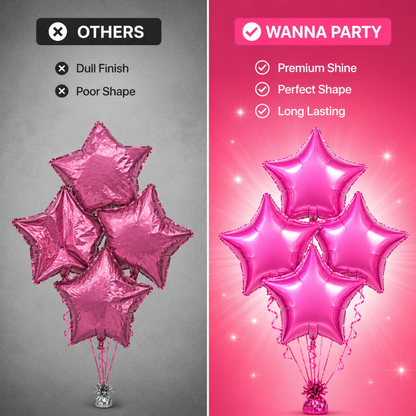 Pink Star Shaped Foil Balloon Combo Pack - Helium Quality - 18 inches - 4PC