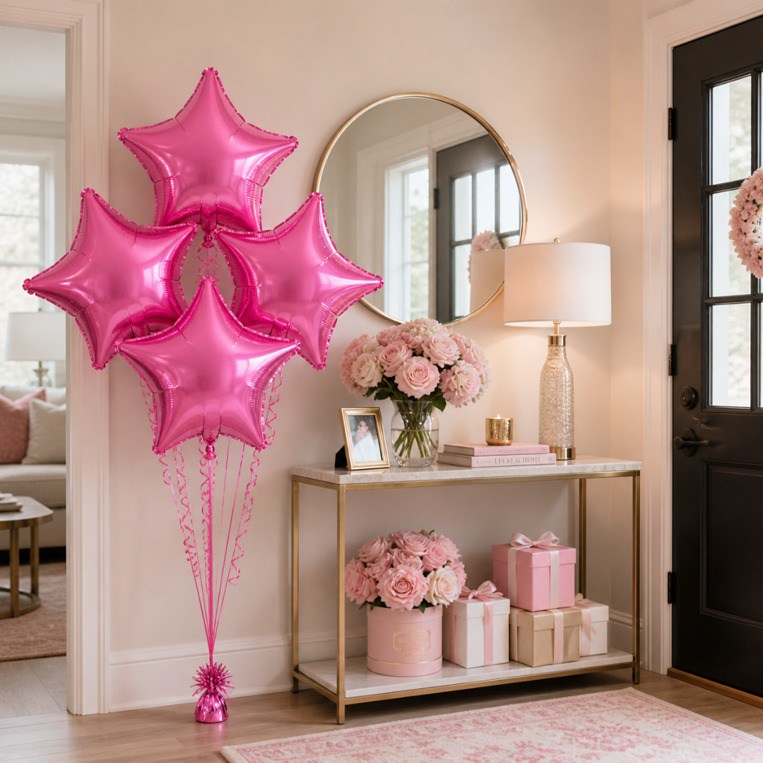 Pink Star Shape Foil Balloons (18 Inch, Pack of 4) Helium Filled & Delivered Inflated