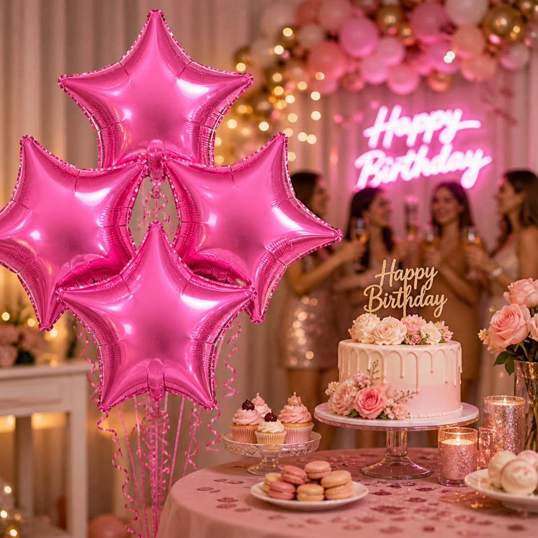 Pink Star Shaped Foil Balloon Combo Pack - Helium Quality - 18 inches - 4PC