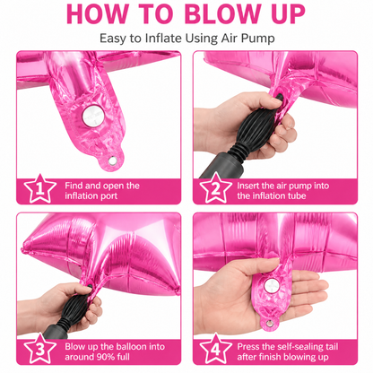 Pink Star Shaped Foil Balloon Combo Pack - Helium Quality - 18 inches - 4PC