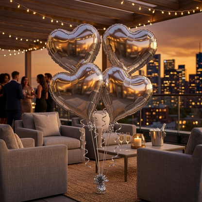 Silver Heart Shape Foil Balloons (18 Inch, Pack of 4) Helium Filled & Delivered Inflated