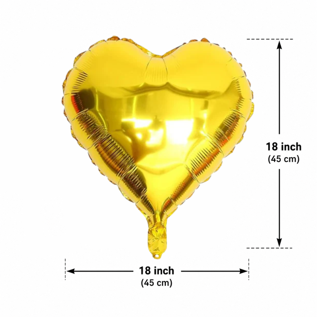 Golden Heart Shape Foil Balloons (18 Inch, Pack of 4) Helium Filled & Delivered Inflated