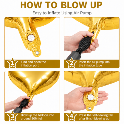 Golden Heart Shape Foil Balloons (18 Inch, Pack of 4) Helium Filled & Delivered Inflated