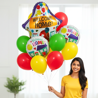 Welcome Home Balloon Set of 9 Pcs| Home Coming Surprise Decoration Balloon Bouquet Helium Filled and Delivered Inflated