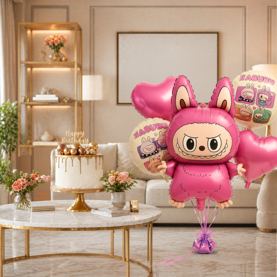 Labubu Theme Foil Balloon Bouquet Set of 5