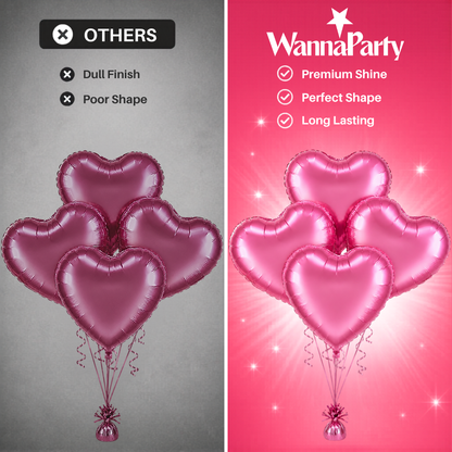 Pink Heart Foil Balloon Set - 4PC | Helium Filled & Delivered Inflated Balloons | Romantic Party Decoration for Valentine’s Day, Anniversary & Surprise Celebrations