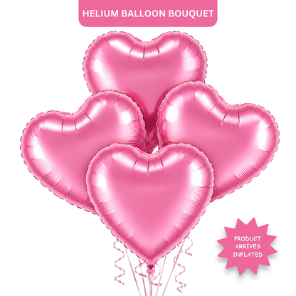 Pink Heart Foil Balloon Set - 4PC | Helium Filled & Delivered Inflated Balloons | Romantic Party Decoration for Valentine’s Day, Anniversary & Surprise Celebrations