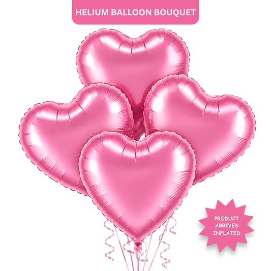 Pink Heart Foil Balloon Set - 4PC | Helium Filled & Delivered Inflated Balloons | Romantic Party Decoration for Valentine’s Day, Anniversary & Surprise Celebrations