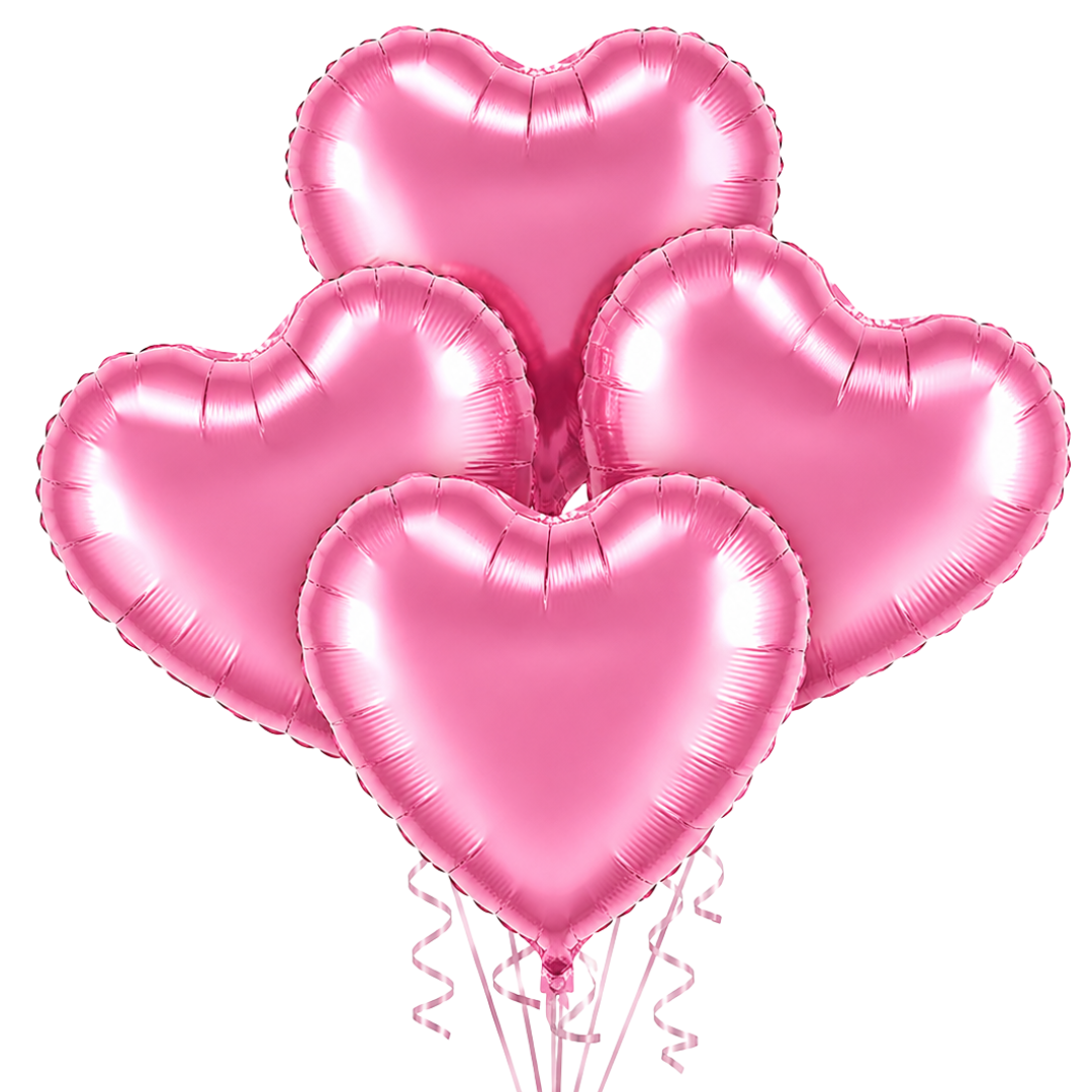 Pink Heart Foil Balloon Set - 4PC | Helium Filled & Delivered Inflated Balloons | Romantic Party Decoration for Valentine’s Day, Anniversary & Surprise Celebrations