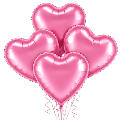 Pink Heart Foil Balloon Set - 4PC | Helium Filled & Delivered Inflated Balloons | Romantic Party Decoration for Valentine’s Day, Anniversary & Surprise Celebrations