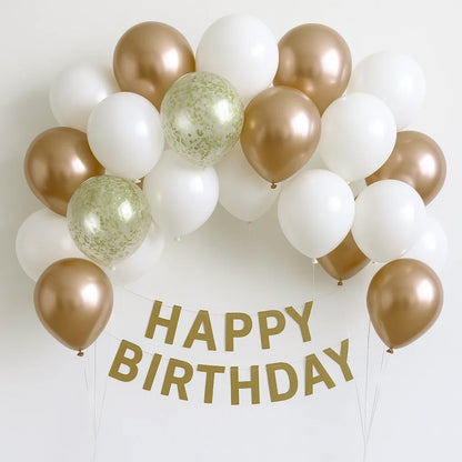 Happy Birthday Golden Balloons and Golden Confetti Balloons Combo Set - 22PC