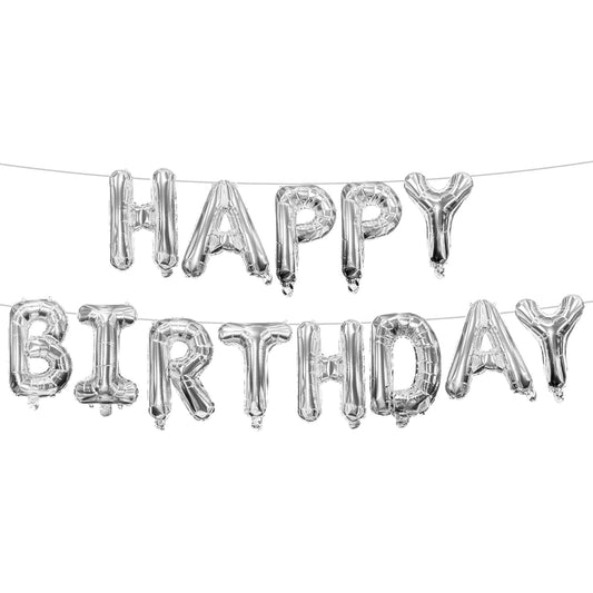 Happy Birthday Silver Letter Balloon Banner - Air Filled - 1 Pack