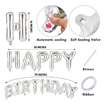 Happy Birthday Silver Letter Balloon Banner - Air Filled - 1 Pack