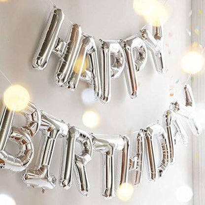 Happy Birthday Silver Letter Balloon Banner - Air Filled - 1 Pack