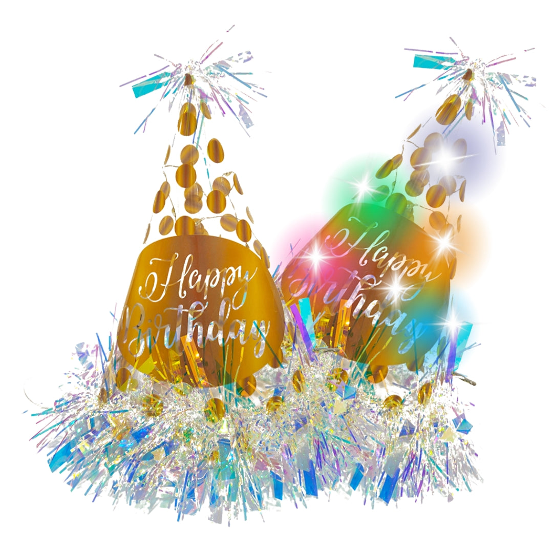 Light Up LED Birthday Cap with White & Gold Polka Dot - 1PC