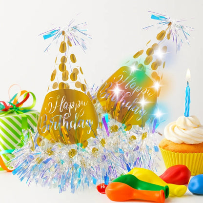 Light Up LED Birthday Cap with White & Gold Polka Dot - 1PC