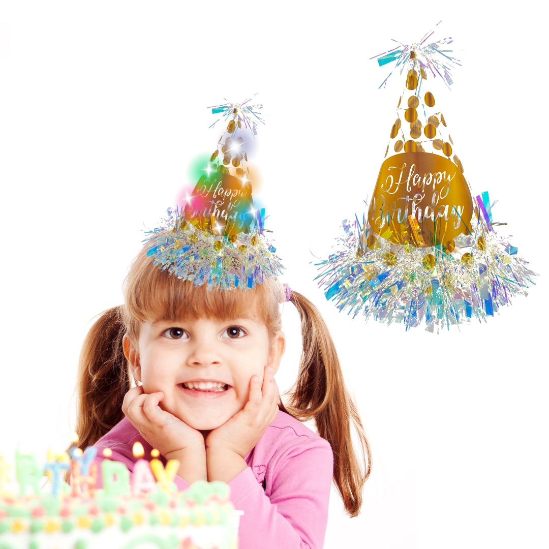 Light Up LED Birthday Cap with White & Gold Polka Dot - 1PC