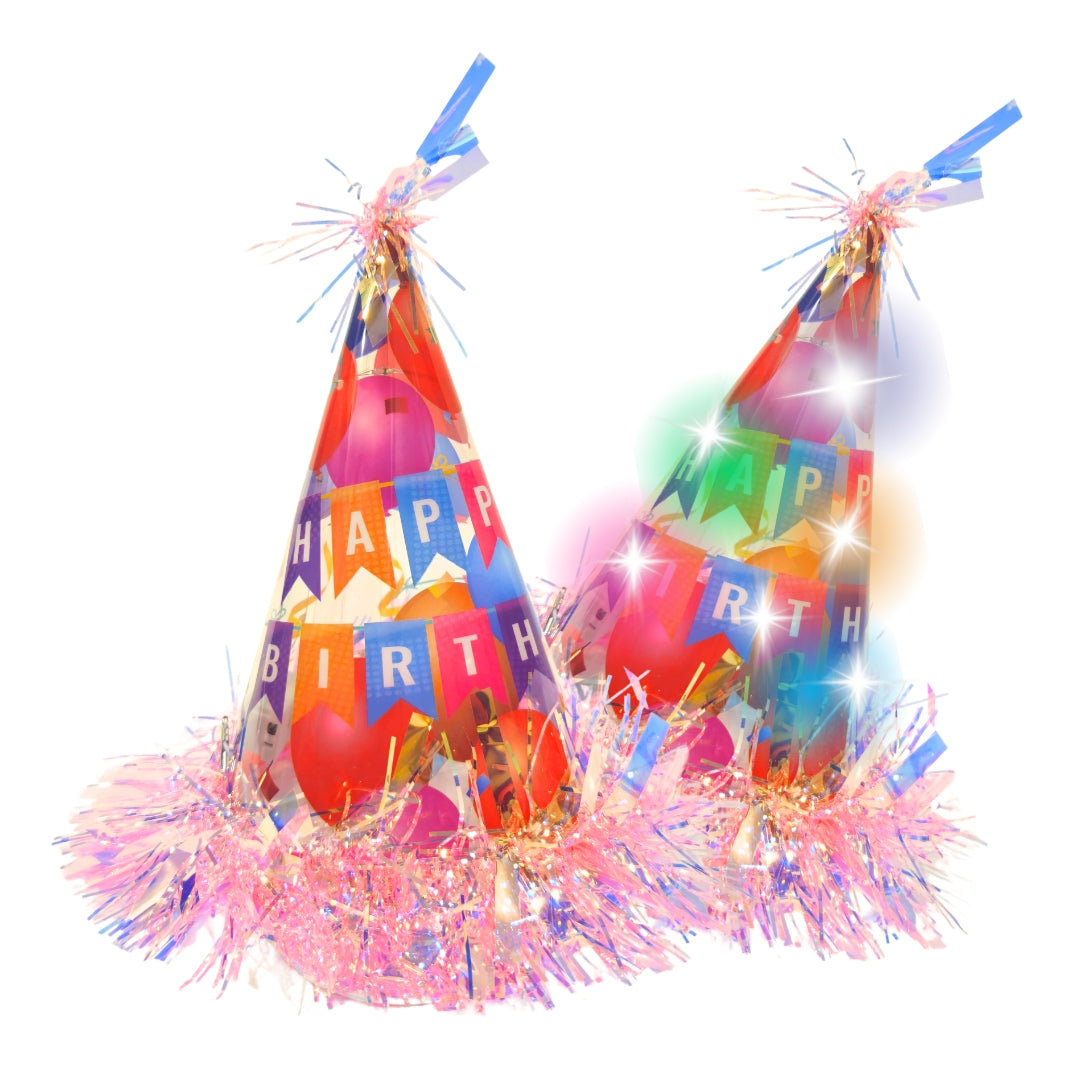 Light Up LED Birthday Cap with Iridiscent Fringe - 1PC