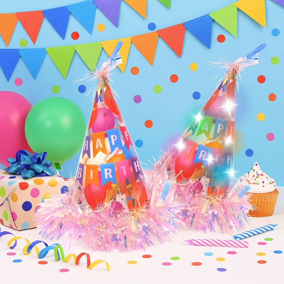 Light Up LED Birthday Cap with Iridiscent Fringe - 1PC