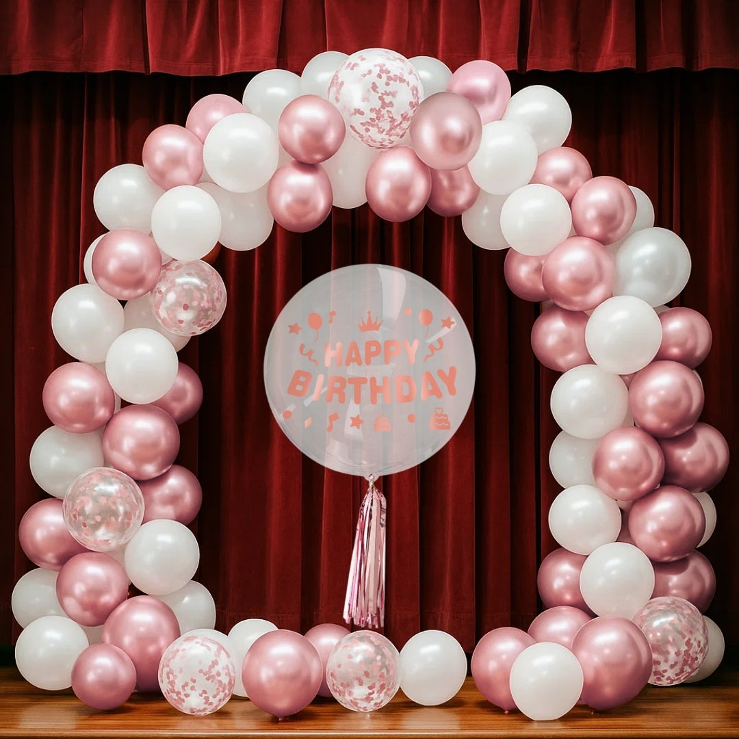 Happy Birthday Rose Gold Balloons and Rose Gold Confetti Balloons Combo Set - 22PC