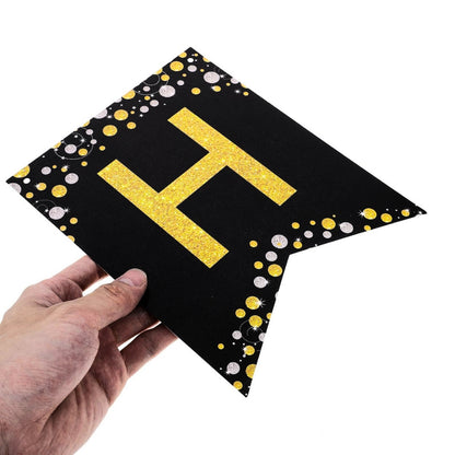Happy New Year Black & Gold Letter Flag Banner - 1PC
