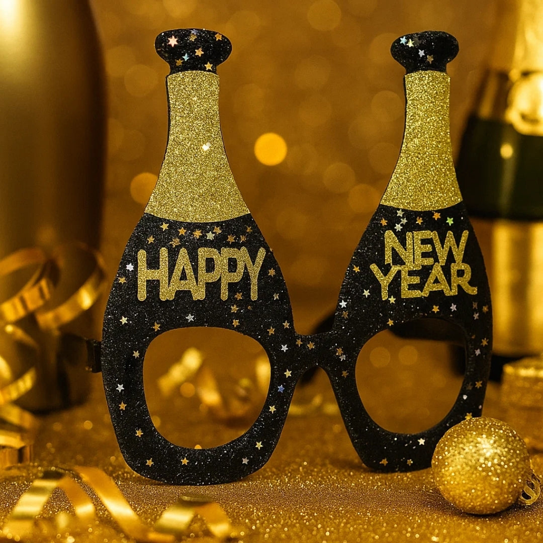 Happy New Year Champagne Shaped Glasses - 1PC