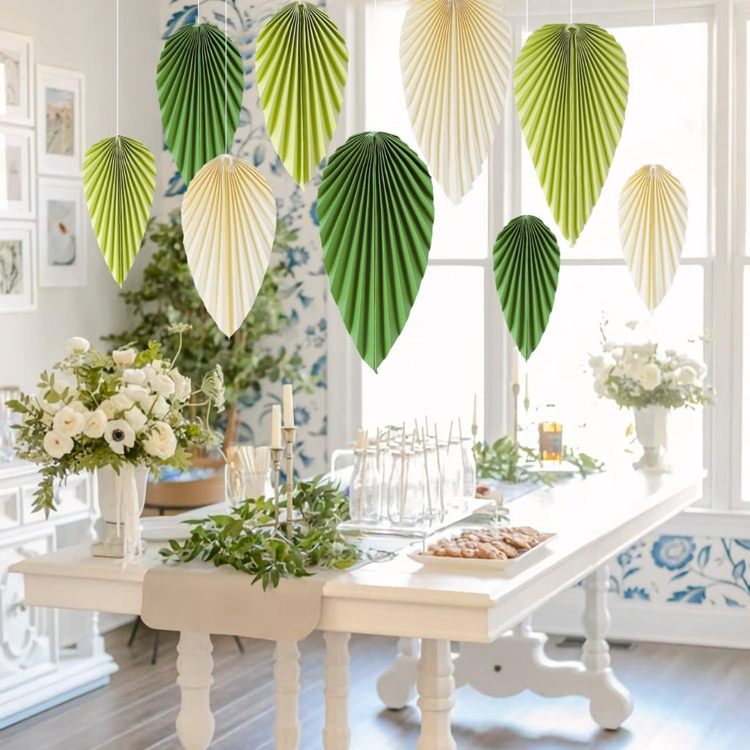 Palm Leaf Shaped Hanging Paper Fan Set - 3PC