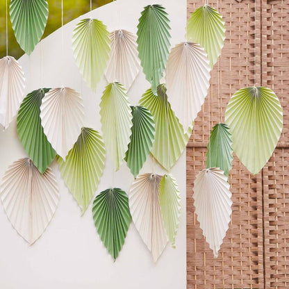 Palm Leaf Shaped Hanging Paper Fan Set - 3PC