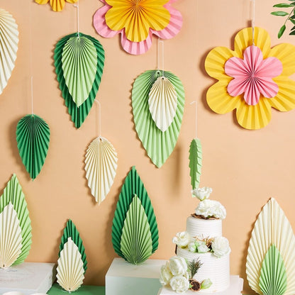 Palm Leaf Shaped Hanging Paper Fan Set - 3PC
