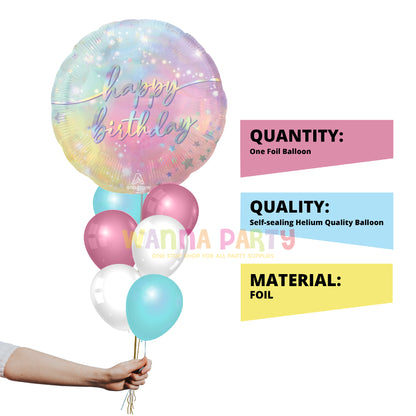 Happy Birthday Luminous Pastel Foil Balloon, 18 Inch – 1 Pc