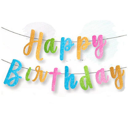Happy Birthday Mulitcolor Glitter Cursive Banner - 1PC