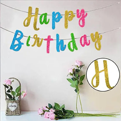 Happy Birthday Mulitcolor Glitter Cursive Banner - 1PC