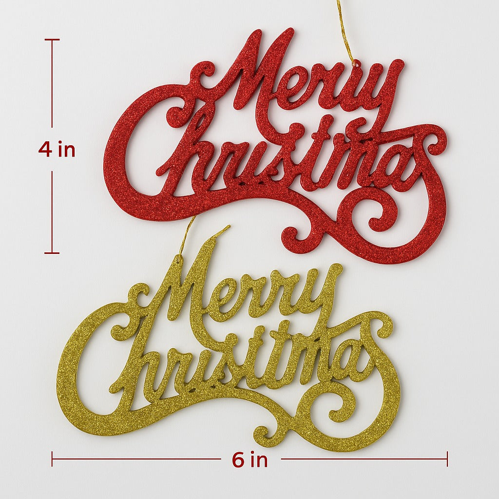 Merry Christmas Hanging Red & Gold - Set of 2